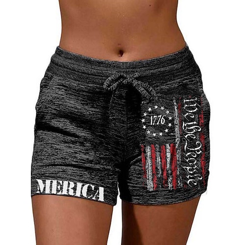 

Women's Slacks Shorts Cotton Blend Black Mid Waist Athleisure Casual Weekend Side Pockets Print Micro-elastic Short Comfort National Flag S M L XL XXL