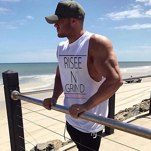 

Homens Camiseta Camiseta Interior Gráfico Letra Gola Redonda Azul Vermelho Branco Preto Impressão A Quente Casual Diário Sem Manga Imprimir Roupa Algodão Esportes Moda Leve Grande e Alto / Verão