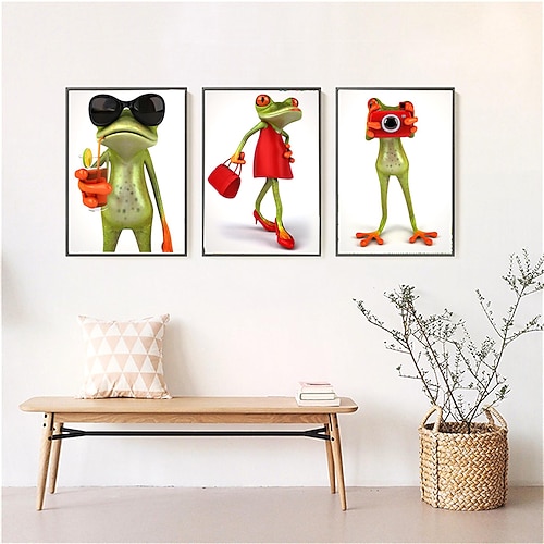 

Wall Art Canvas Prints Painting Artwork Picture Crazy Frog Home Decoration Decor Rolled Canvas No Frame Unframed Unstretched 3PCS