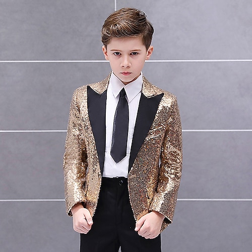 

Hippie Disco Retro Vintage Disco 1980s Tuxedo Suits & Blazers Lapel Collar Blazer Boys Kid's Sequins Costume Vintage Cosplay Event / Party Festival Long Sleeve Coat