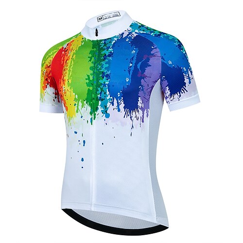 

21Grams Men's Cycling Jersey Short Sleeve Bike Top with 3 Rear Pockets Mountain Bike MTB Road Bike Cycling Breathable Quick Dry Moisture Wicking Reflective Strips White Graffiti Polyester Spandex