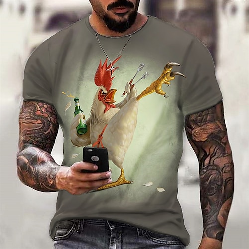

Men's T shirt Tee Funny T Shirts Animal Beer Chicken Crew Neck White / Green Red Blue Green 3D Print Outdoor Casual Short Sleeve Print Clothing Apparel Designer Cartoon Classic Casual