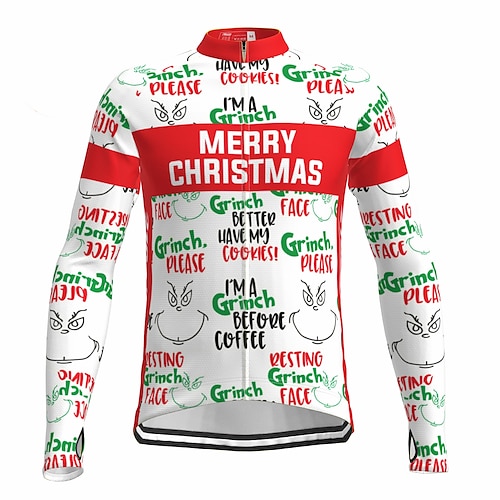 

Men's Cycling Jersey Long Sleeve Bike Top with 3 Rear Pockets Ugly Christmas Funny Christmas Mountain Bike MTB Road Bike Cycling Warm Moisture Wicking Reflective Strips Back Pocket Red Polyester