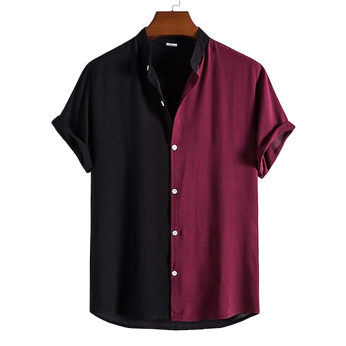

Men's Shirt Color Block Turndown Street Casual Button-Down Short Sleeve Tops Casual Fashion Breathable Comfortable Black Summer Shirts