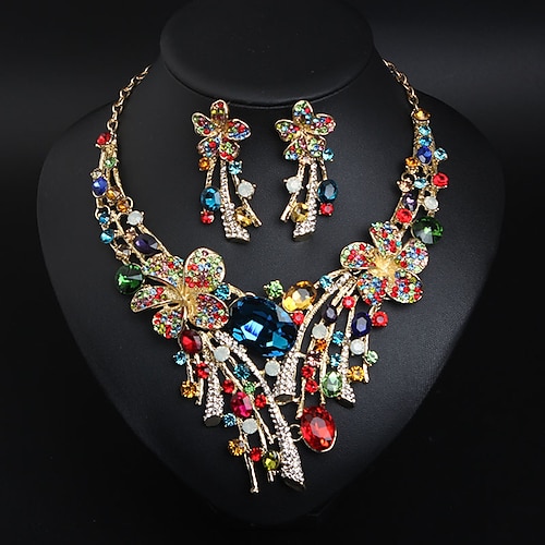 

Bridal Jewelry Sets 1 set Crystal Rhinestone Alloy 1 Necklace Earrings Women's Statement Colorful Cute Fancy Flower irregular Jewelry Set For Party Wedding