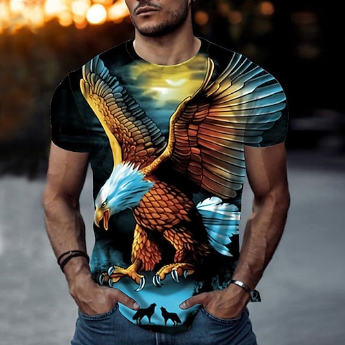 

Men's T shirt Tee Animal Eagle Crew Neck Yellow Blue Dusty Blue Purple Green 3D Print Outdoor Street Short Sleeve Print Clothing Apparel Sports Fashion Sportswear Casual