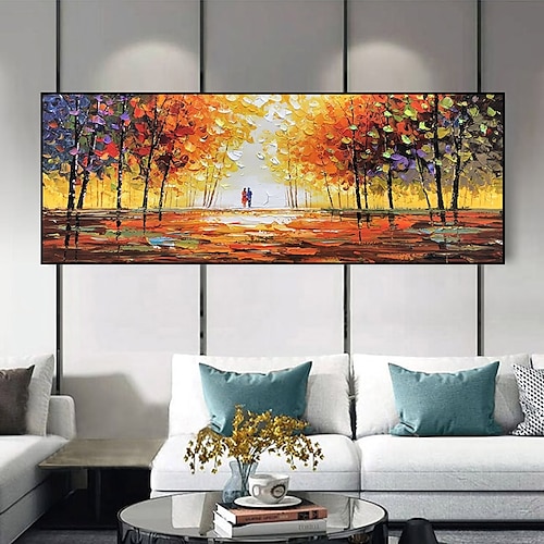 

Handmade Oil Painting Canvas Wall Art Decoration Abstract Landscape Painting Lovers in The Woods for Home Decor Rolled Frameless Unstretched Painting