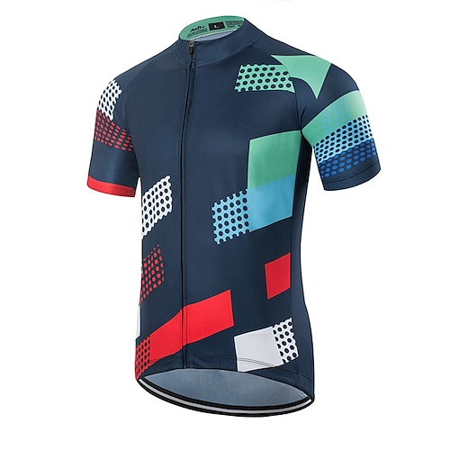 

21Grams Men's Cycling Jersey Short Sleeve Bike Top with 3 Rear Pockets Mountain Bike MTB Road Bike Cycling Breathable Quick Dry Moisture Wicking Reflective Strips Dark Navy Polka Dot Polyester Spandex