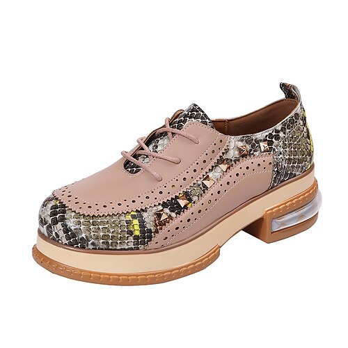 

Women's Oxfords Daily Rivet Lace-up Block Heel Round Toe PU Leather Lace-up Rosy Pink
