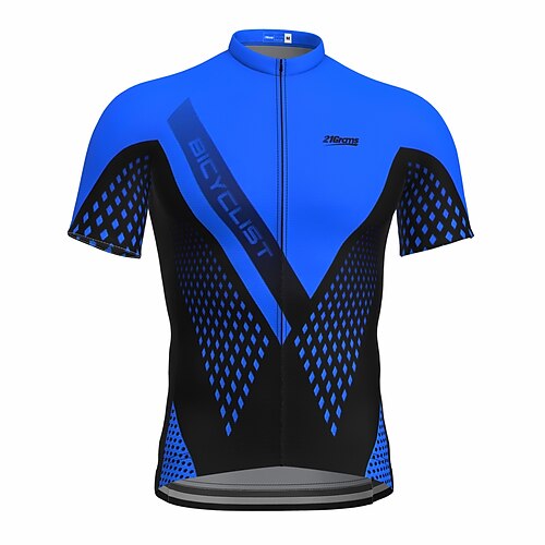 

21Grams Men's Cycling Jersey Short Sleeve Bike Top with 3 Rear Pockets Mountain Bike MTB Road Bike Cycling Breathable Quick Dry Moisture Wicking Reflective Strips Blue Polka Dot Polyester Spandex