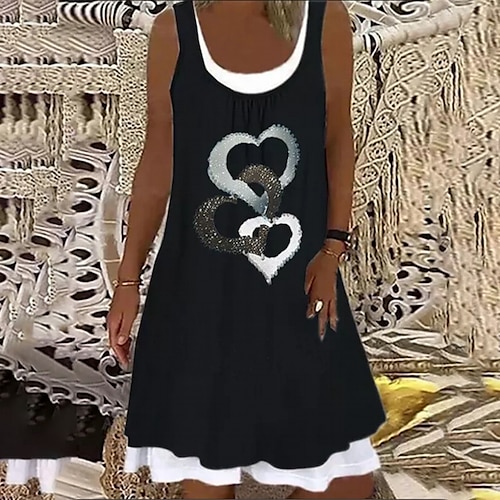 

Per donna Vestito a trapezio Vestito longuette Nero Bianco Senza maniche Fantasia geometrica Collage Primavera Estate Girocollo Moda Morbido 2023 S M L XL XXL 3XL