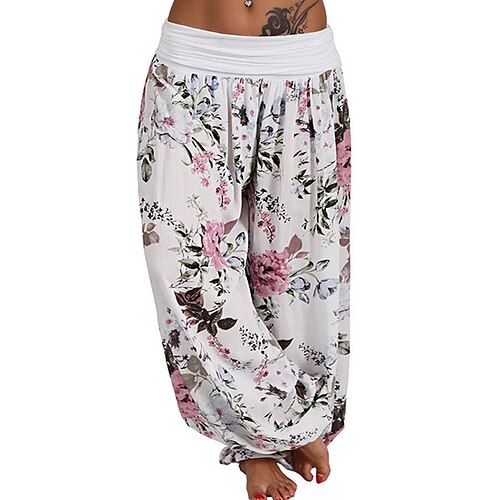

Women's Plus Size Harem Pants Print Floral Casual Harlem Pants Casual Daily Natural Full Length Fall Spring Green White Black L XL XXL 3XL 4XL