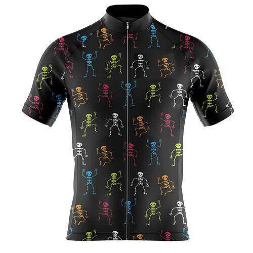 

21Grams Men's Cycling Jersey Short Sleeve Bike Top with 3 Rear Pockets Mountain Bike MTB Road Bike Cycling Breathable Quick Dry Moisture Wicking Reflective Strips Black Skull Polyester Spandex Sports