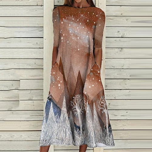 

Women's Midi Dress Green Pink Yellow Half Sleeve Pocket Fall Spring Autumn Crew Neck Modern Loose Fit 2022 S M L XL XXL 3XL 4XL
