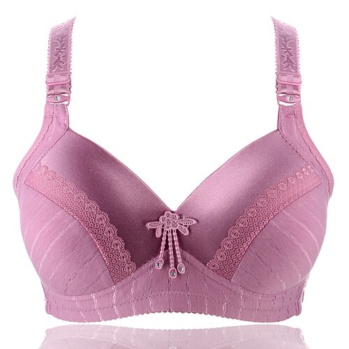 

Women's Push Up Bras Wireless Bras Full Coverage Stripes Pure Color Hook & Eye Cotton 1PC Black Purple / Plus Size