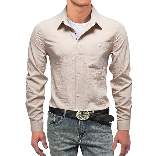 

Men's Shirt Solid Color Classic Collar Casual Daily Long Sleeve Tops Fashion White Black Khaki Summer Shirts