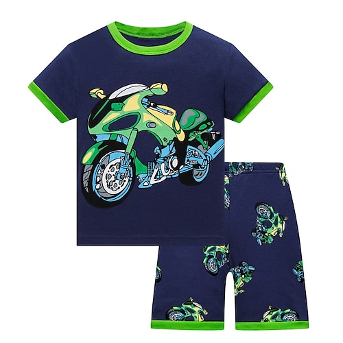 

Kids Boys' 2 Pieces Pajamas Short Sleeve Dusty Blue Print Spring Summer Active Indoor 2-8 Years / Basic / Cotton