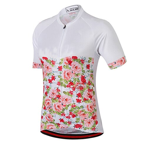 

21Grams Women's Cycling Jersey Short Sleeve Bike Top with 3 Rear Pockets Mountain Bike MTB Road Bike Cycling Breathable Quick Dry Moisture Wicking Reflective Strips White Floral Botanical Polyester