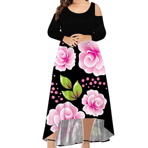 

Women's Plus Size Holiday Dress Floral Crew Neck Print Long Sleeve Fall Spring Casual Maxi long Dress Daily Vacation Dress