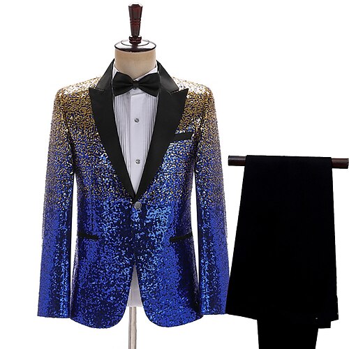 

Green Purple Gold Men's Halloween Party Tuxedos 2 Piece Peak Sequin Standard Fit Single Breasted One-button 2022