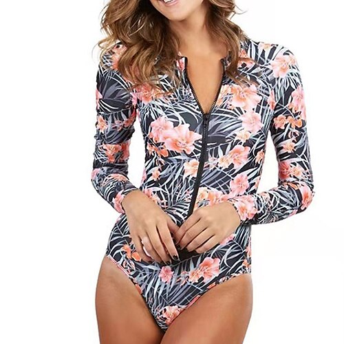 

Mujer Bañadores Lycra Buceo Normal Traje de baño Protección UV Control de barriga Cremallera Estampado Floral Negro Acolchado Cuchara Trajes de baño nuevo Vacaciones Sensual / Moderno / Spa