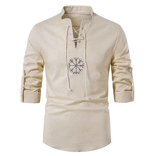 

Men's Casual Shirt Tribal Turndown Casual Daily Long Sleeve Tops Sportswear Casual Fashion Comfortable White Khaki Coffee Summer Shirts