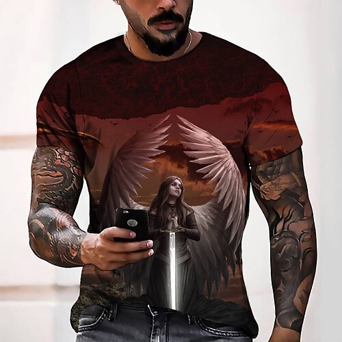 

Herren T Shirt Tee Graphic Rundhalsausschnitt Grau 3D-Druck Casual Täglich Kurzarm 3D-Druck Bekleidung Modisch Cool Designer Komfortabel / Sommer / Sommer