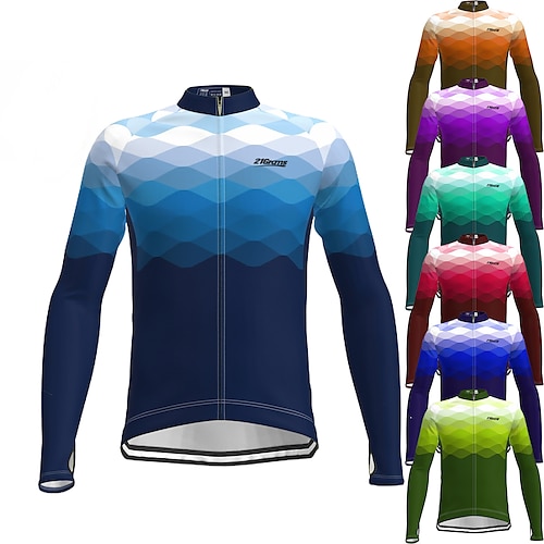 

21Grams Men's Cycling Jersey Long Sleeve Bike Top with 3 Rear Pockets Mountain Bike MTB Road Bike Cycling Warm Moisture Wicking Reflective Strips Back Pocket Green Purple Yellow Polyester Spandex