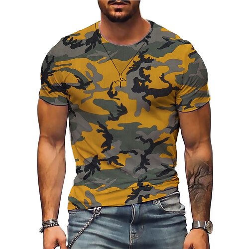 

Men's T shirt Tee Graphic Camouflage Crew Neck Green Yellow Red 3D Print Daily Sports Short Sleeve Print Clothing Apparel Sports Designer Casual Classic / Summer / Summer