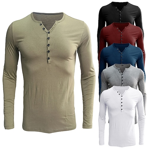 

Homens Camiseta Camisa Henley Camisa de manga longa Tecido Henley Rua Casual Manga Longa Botão para baixo Roupa Algodão Moda Clássico Confortável Grande e Alto