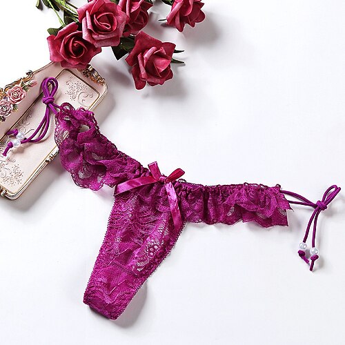 

Women's Lace Bow Sexy Lace Sexy Panties G-strings & Thongs Panties Micro-elastic Low Waist Nylon 1 PC Blue One-Size