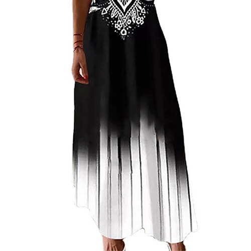 Damen A Linie Kleid Maxikleid Schwarz Kurzarm Geometrisch Bedruckt Frühling Sommer V-Ausschnitt Alltag Modern Lose 2022 S M L XL XXL 3XL