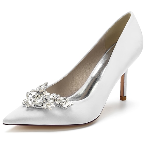 

Damen Hochzeit Schuhe Abendschuhe Hochzeit Hochzeits-Heels Brautschuhe Sommer Strass Kristall Stöckelabsatz Spitze Zehe Elegant Süß Satin Halbschuhe Einfarbig Wein Schwarz Weiß