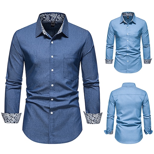 

Camisa masculina sem impressão gráfica plus size botão para baixo gola diária manga longa tops moda azul marinho azul claro camisas de verão