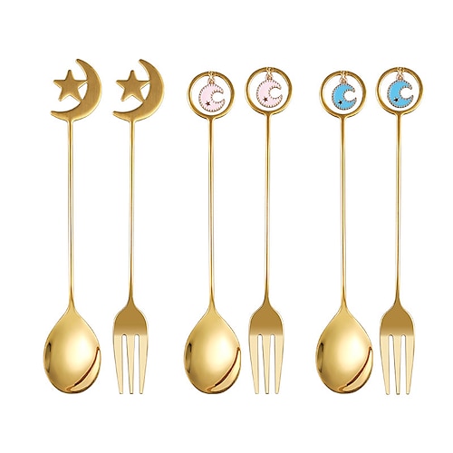 

Ramadan Eid Mubarak Stainless Steel Spoon And Fork Set Creative Dessert Cake Spoon Fruit Fork Stirring Spoon Ice Spoon