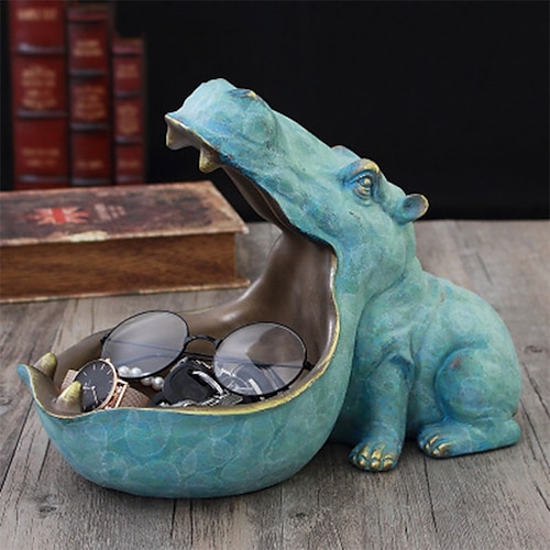 

Resin Hippo Statue Hippopotamus Sculpture Figurine Key Candy Container Decoration Home Table Decoration Accessories