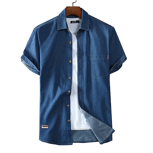 

Herren Hemd Feste Farbe Klassischer Kragen Marineblau Leicht Blau nicht druckbar Übergröße Casual Täglich Kurzarm Button-Down Bekleidung Basic Modisch Casual Tasche / Sommer / Sommer