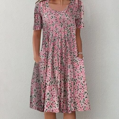 

Women's Floral Dress Midi Dress Pink Short Sleeve Floral Pocket Spring Summer Crew Neck Weekend Loose Fit 2022 S M L XL XXL