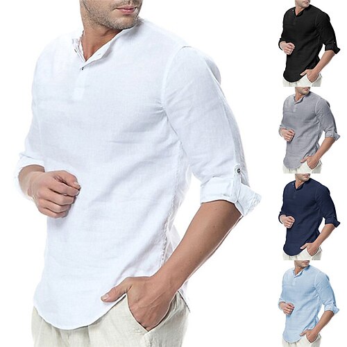 

Men's Casual Shirt Solid Color Turndown Navy Blue Light Blue Gray White Black Outdoor Street Long Sleeve Button-Down Clothing Apparel Fashion Casual Breathable Comfortable / Summer / Spring / Summer