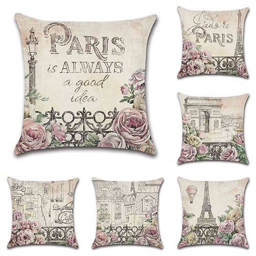 

Vintage Floral Double Side Cushion Cover 6PC Soft Decorative Square Throw Pillow Cover Cushion Case Pillowcase for Bedroom Livingroom Superior Quality Machine Washable Indoor Cushion for Sofa Couch Bed Chair