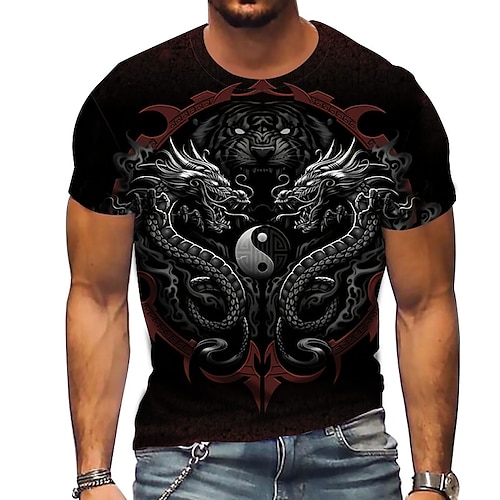 

Herren T Shirt Drache Klatsch Rundhalsausschnitt Schwarz 3D-Druck Outdoor Strasse Kurzarm Bedruckt Bekleidung Sport Modisch Sportbekleidung Casual / Sommer / Frühling / Sommer