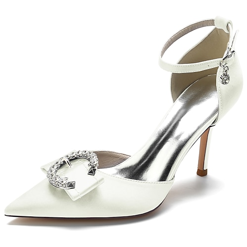 

Damen Hochzeit Schuhe Abendschuhe Fersen mit Knöchelriemen Hochzeit Hochzeits-Heels Brautschuhe Sommer Strass Kristall Stöckelabsatz Knöchelriemen Absatz Spitze Zehe Klassisch Süß Satin Knöchelriemen