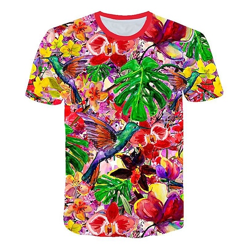 

Men's T shirt Tee Butterfly Bird Leaves Crew Neck Green / Black Blue-Green Sea Blue Purple Yellow Outdoor Daily Short Sleeve 3D Print Clothing Apparel Tropical Casual Beach / Sports