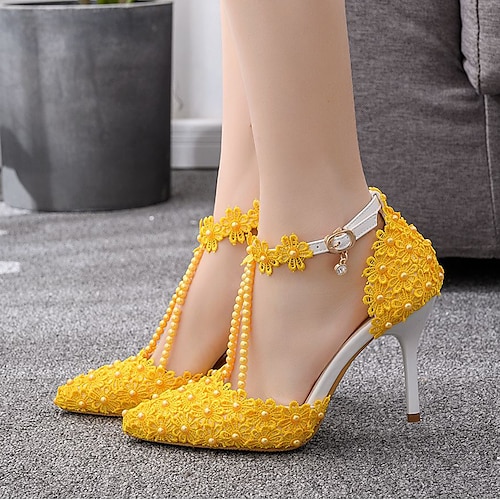 Spring Women Pumps Shoes Heels Lace Toe High Heel Shoes for Women Wedding  Shoes Flat Stiletto Plus Size Yellow, 4.5 : Amazon.de: Fashion