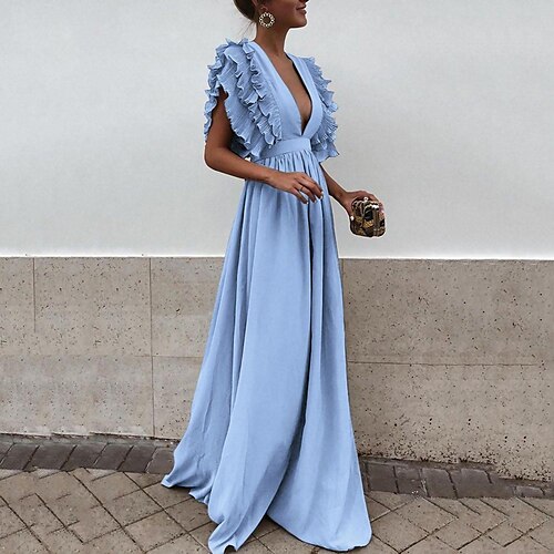 

Women's Party Dress Shift Dress Long Dress Maxi Dress Sleeveless Pure Color With Belt Spring Summer Deep V Party 2022 S M L XL XXL XXXL