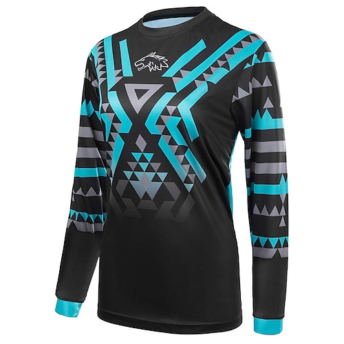 

21Grams Women's Downhill Jersey Long Sleeve Mountain Bike MTB Road Bike Cycling Black Blue Bike Breathable Quick Dry Moisture Wicking Polyester Spandex Sports Geometric Clothing Apparel / Athleisure