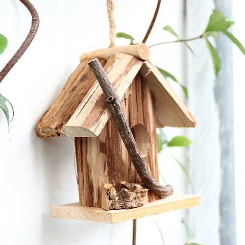 

Natural Forest Bird House Grass And Wood Rattan Handmade Small Wooden Bird House Bird'S Nest Bird'S Nest Groceries Garden Courtyard Decoration Ornaments