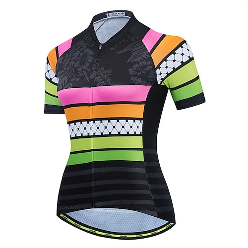 

21Grams Women's Cycling Jersey Short Sleeve Bike Top with 3 Rear Pockets Mountain Bike MTB Road Bike Cycling Breathable Quick Dry Moisture Wicking Reflective Strips Black Stripes Floral Botanical