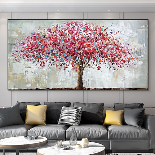 

Mintura Handmade Oil Painting On Canvas Wall Art Decoration Modern Abstract Red Tree Picture For Home Decor Rolled Frameless Unstretched Painting