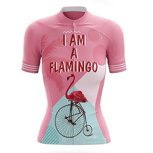 

21Grams Women's Cycling Jersey Short Sleeve Bike Top with 3 Rear Pockets Mountain Bike MTB Road Bike Cycling Breathable Quick Dry Moisture Wicking Reflective Strips Rosy Pink Flamingo Polyester